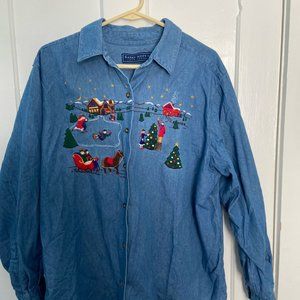 Vintage Karen Scott Denim Christmas Shirt